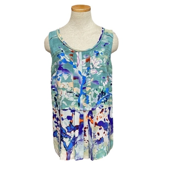 Anthropologie Tops - Anthropologie Moulinette Soeurs Tank Top Blouse Womens 6 Blue Purple Silk Floral
